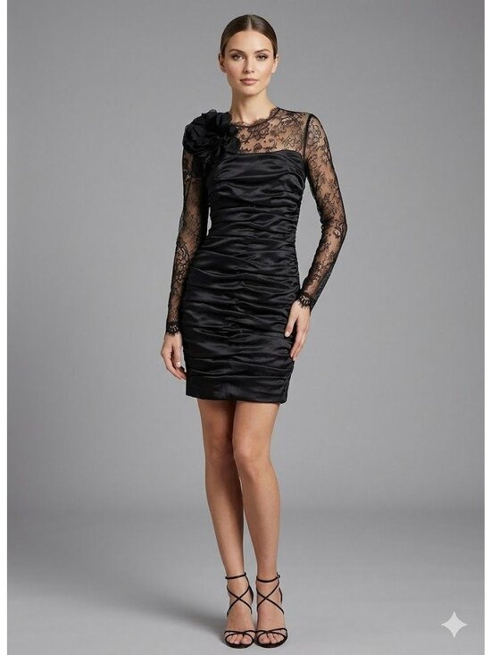 Jessica McClintock Dresses & Skirts - Vintage Jessica McClintock Lace Taffeta Ruched Mini Prom Dress 10